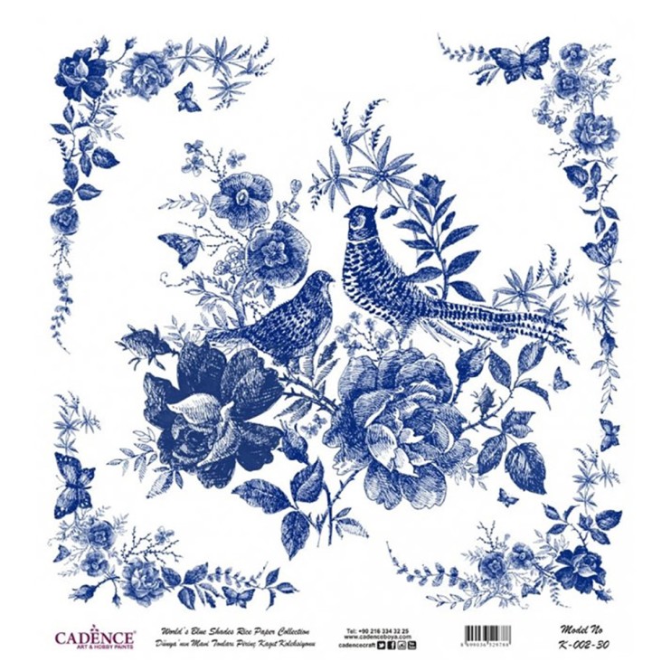 Рисовая карта "Blue shades" 30х30см, K-002 птицы цветы