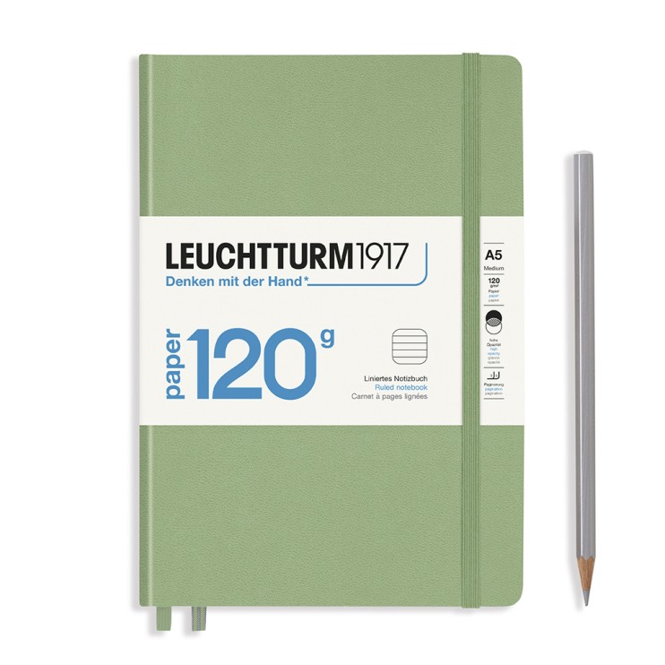 Блокнот в линейку Leuchtturm1917 "120g Edition" А5, 101л, 120гр/м², твердая обложка, Зеленый Шалфей