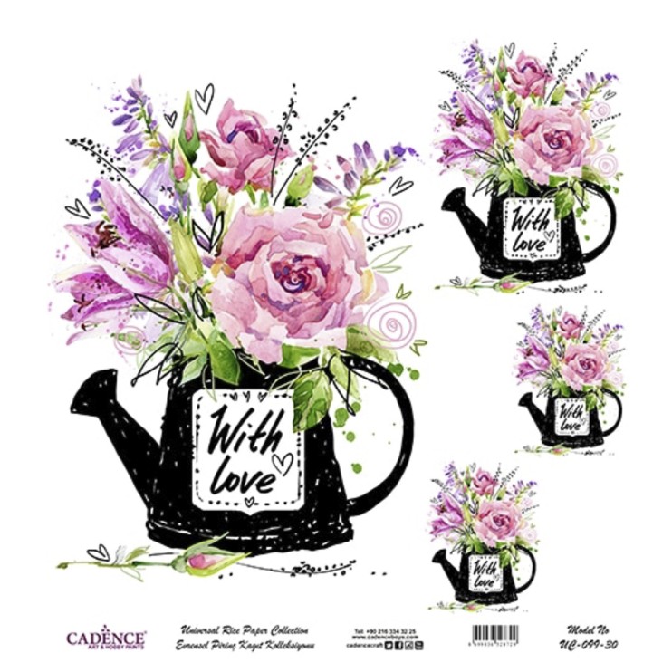 Рисовая карта "White Ground" 30х30см, UC099 лейка с розовым букет