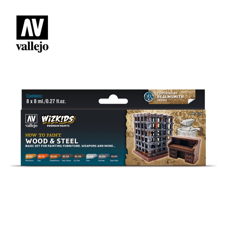 Набор Vallejo Wizkids "Wood & Steel Premium Set" 80.256, 8 красок по 8 мл