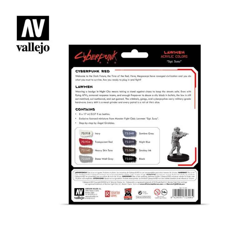 Набор красок для моделизма Vallejo "Lawmen" 72.308, 8 флаконов с фигуркой