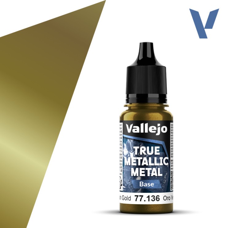 Краска акрил Vallejo "True Metallic Metal" 77.136 Greenish Gold, 18мл (серия Base)