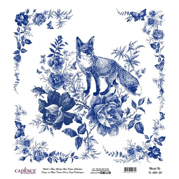 Рисовая карта "Blue shades" 30х30см, K-004 лиса цветы