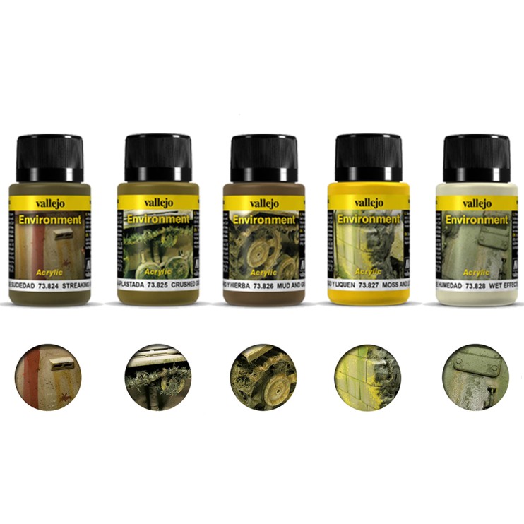 Набор красок для сборных моделей Vallejo "Weathering Effects" 5 штук (№824, 825, 826, 827, 838) по 40 мл
