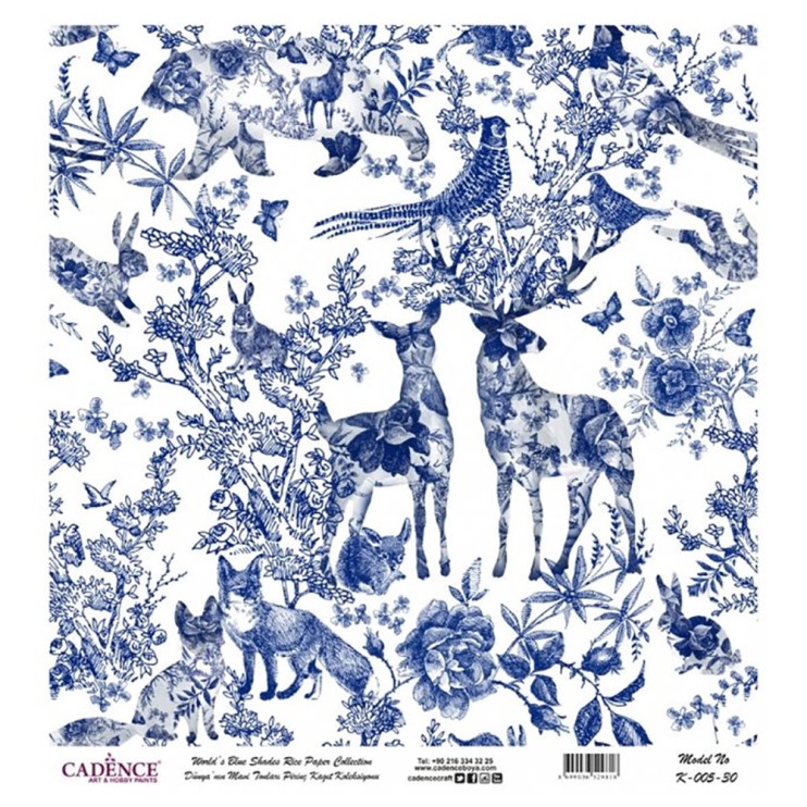 Рисовая карта "Blue shades" 30х30см, K-005 животные цветы