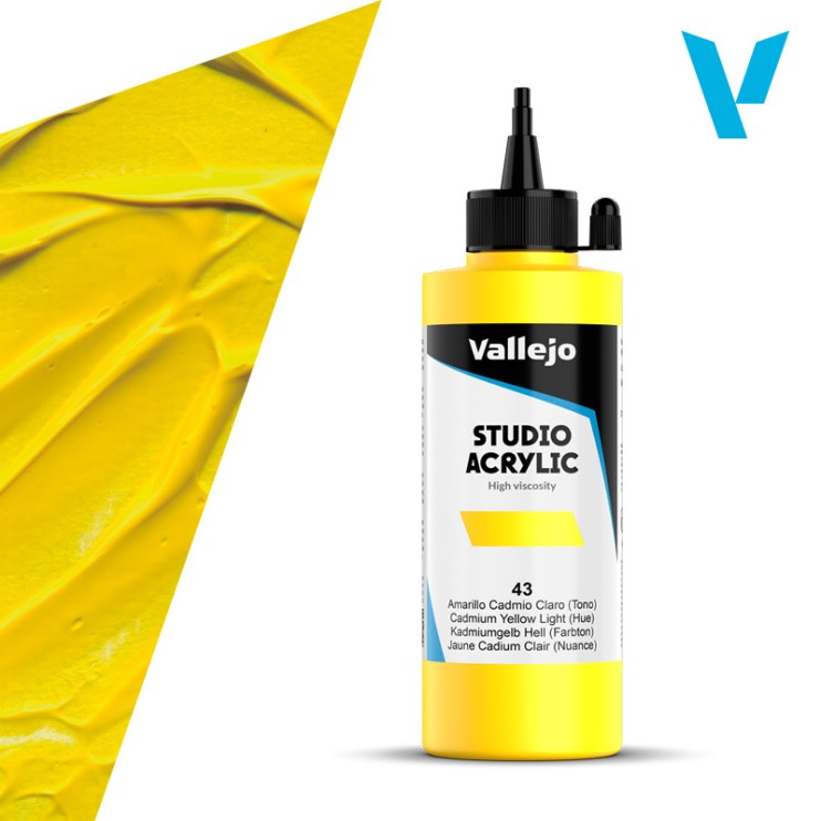 Акрил Vallejo "Studio" 43 Cadmium Yellow Light (Кадмий желтый светлый), 200мл