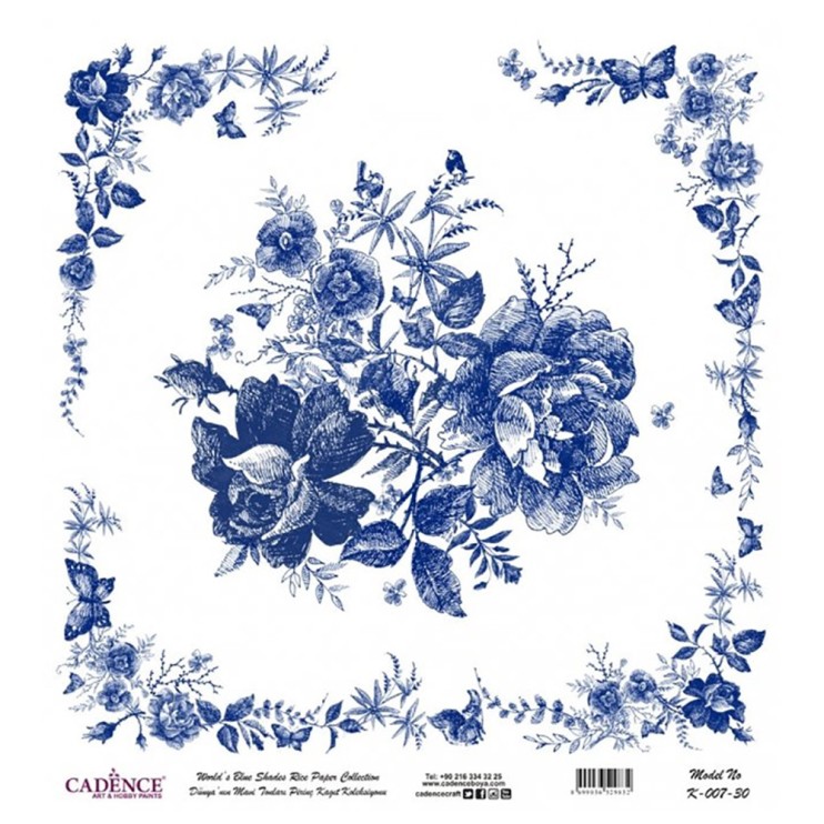 Рисовая карта "Blue shades" 30х30см, K-007 розы и углы