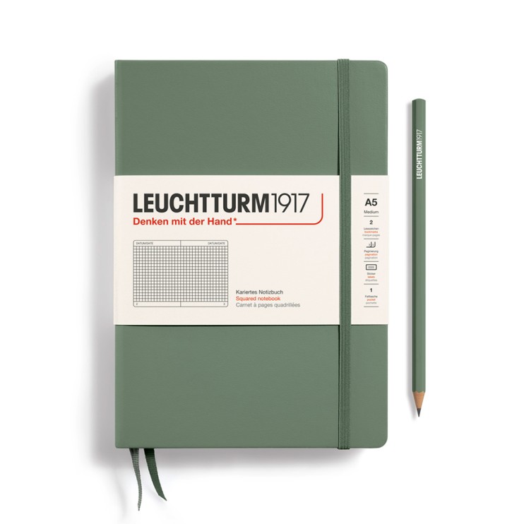 Блокнот в клетку Leuchtturm1917 "Medium" A5, 125л, 80гр/м², твердая обложка,Оливковый