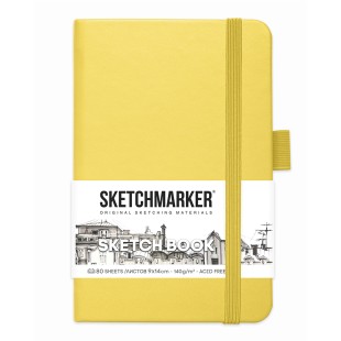 Блокнот для зарисовок Sketchmarker 9x14см, 80л,140гр/м², твердая обложка,Лимонный