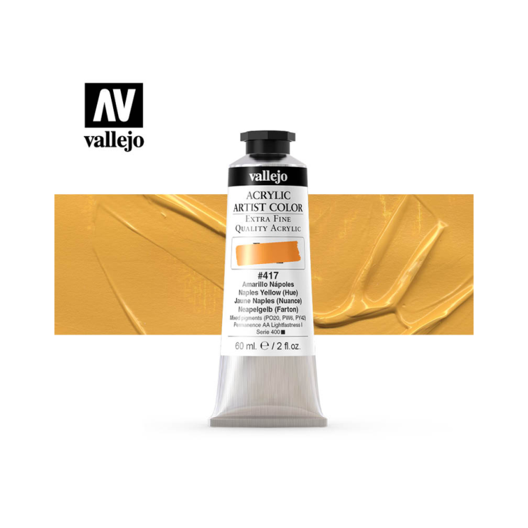 Акрил Vallejo "Artist color" #417 Naples Yellow (Hue)/ Неаполитанская желтая имитация (60мл)