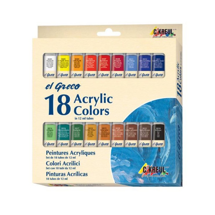 Набор акриловых красок El Greco "Acrilic Colors" 18 туб по 12 мл