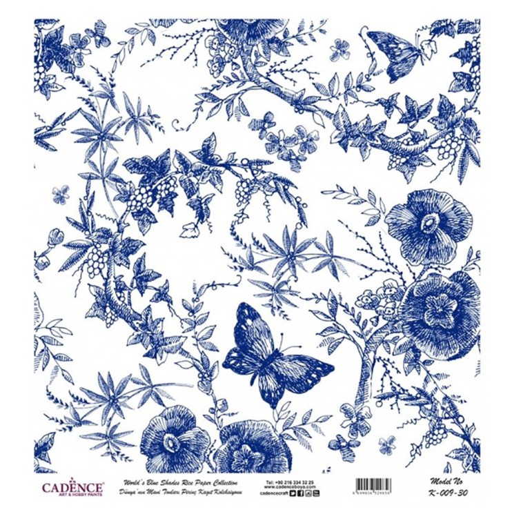 Рисовая карта "Blue shades" 30х30см, K-009 бабочки в цветах