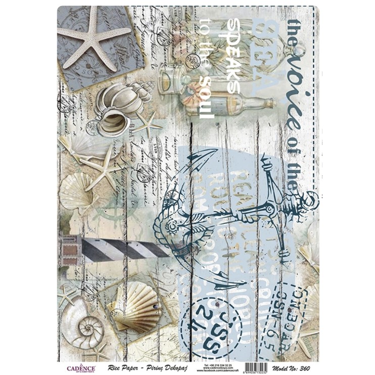 Рисовая карта "Rice paper" 30х42см, RDP360 якорь ракушки на досках