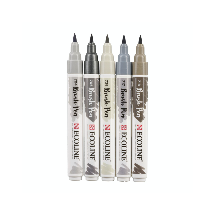 Набор акварельных маркеров "Ecoline" 5 цветов (серые цвета)