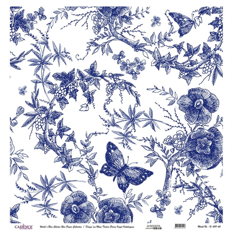 Рисовая карта "Blue shades" 60х60см, K-009 бабочки в цветах