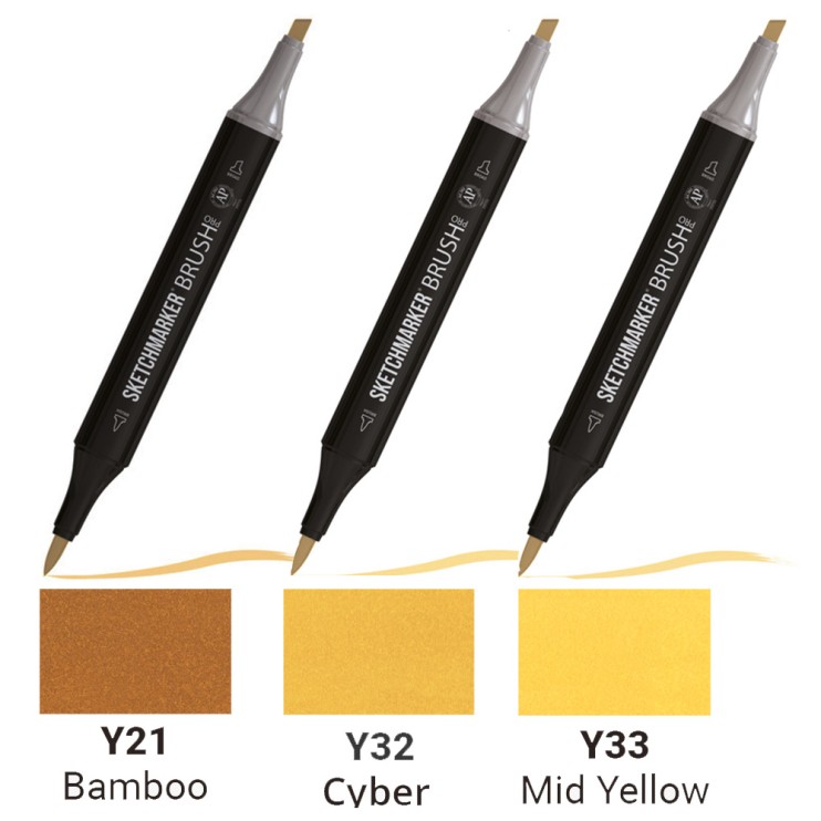 Комплект двусторонних маркеров Sketchmarker "Brush" 3 штуки (№Y21, Y32, Y33)