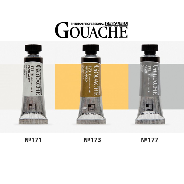 Гуашь Shinhan "Designers GOUACHE" 3 металлик оттенка (№171, 177, 173) по 15мл