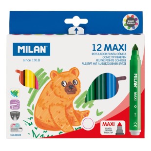 Набор фломастеров Milan "Maxi" 12 цветов, конусообразный наконечник, в картонной упаковке