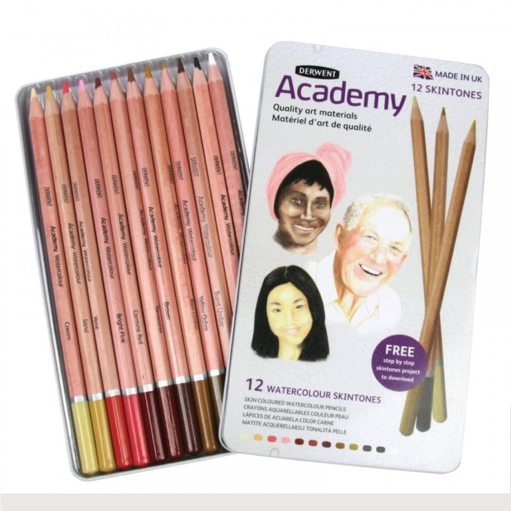Набор акварельных карандашей "Academy Skin Tones" 12 штук в металлическом пенале (2300386)