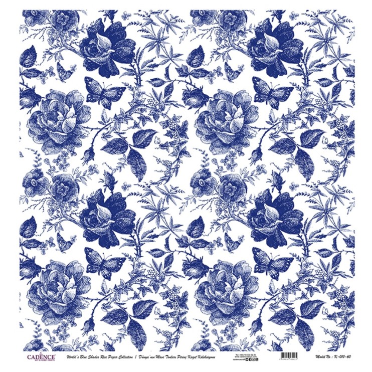 Рисовая карта "Blue shades" 60х60см, K-010 бабочки в цветах фон