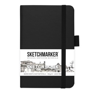 Блокнот для зарисовок Sketchmarker 9x14см, 80л,140гр/м², твердая обложка,Черный