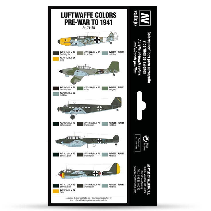 Набор 8 красок Model Air "Luftwaffe colors pre-war to 1941" 71.165