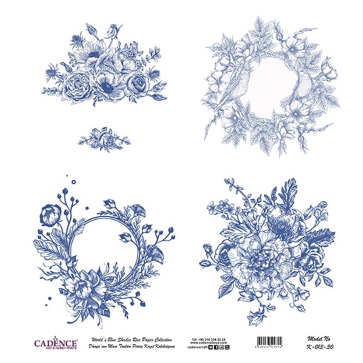 Рисовая карта "Blue shades" 30х30см, K-013 цветочные композиции