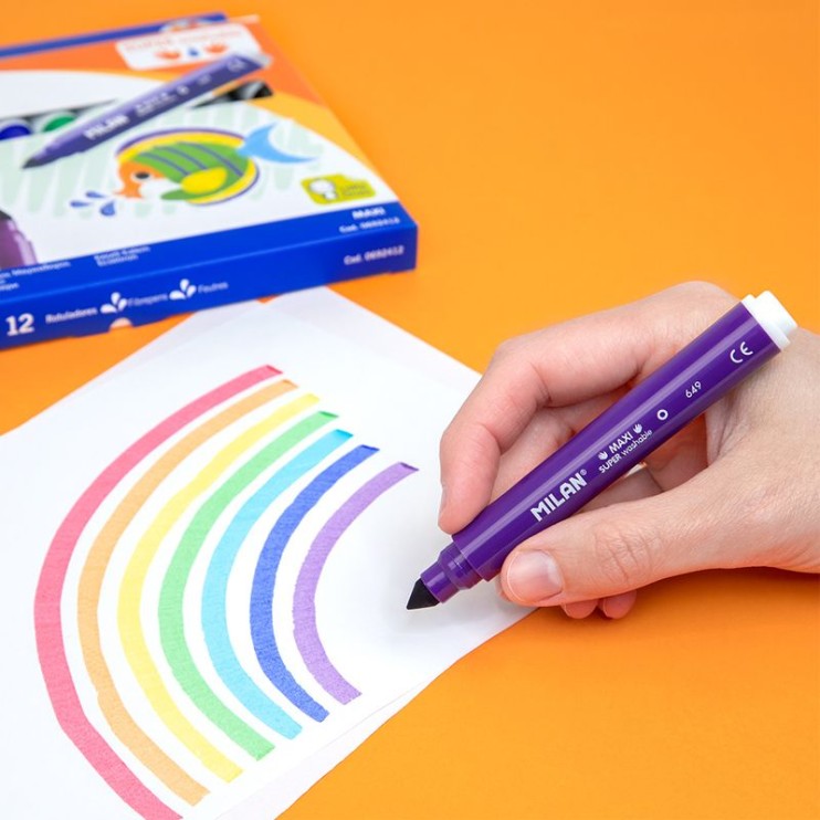 Набор фломастеров Milan "Maxi" 12 цветов, конусообразный наконечник, в картонной упаковке
