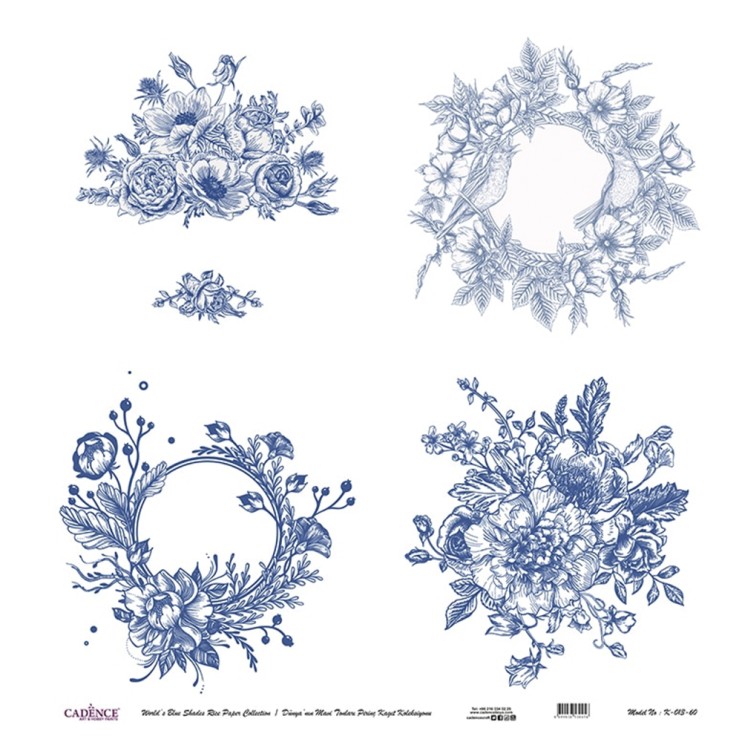 Рисовая карта "Blue shades" 60х60см, K-013 цветочные композиции