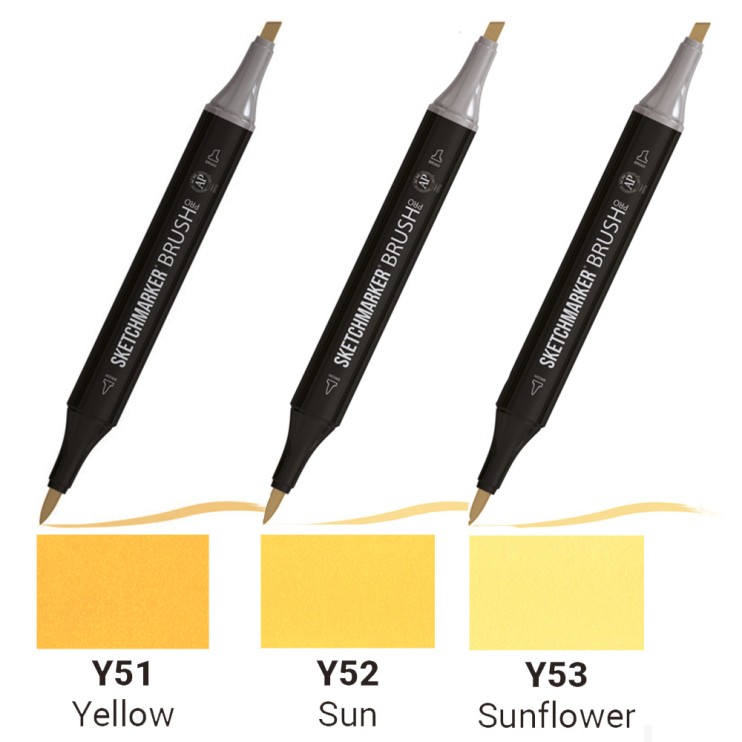 Комплект двусторонних маркеров Sketchmarker "Brush" 3 штуки (№Y51, Y52, Y53)