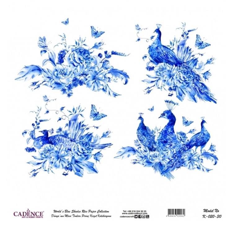 Рисовая карта "Blue shades" 30х30см, K-020 4 цветочных композиции