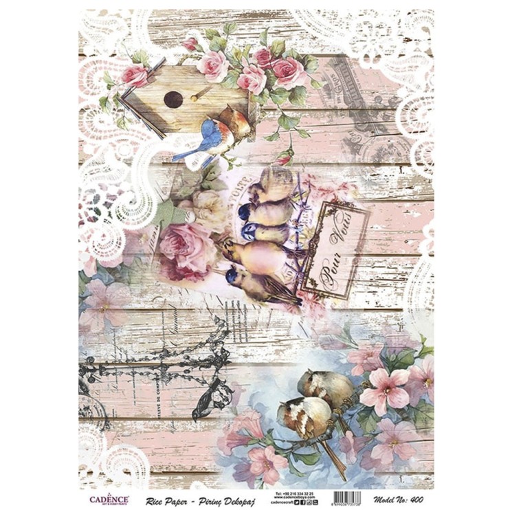 Рисовая карта "Rice paper" 30х42см, RDP400 птички кружево доски