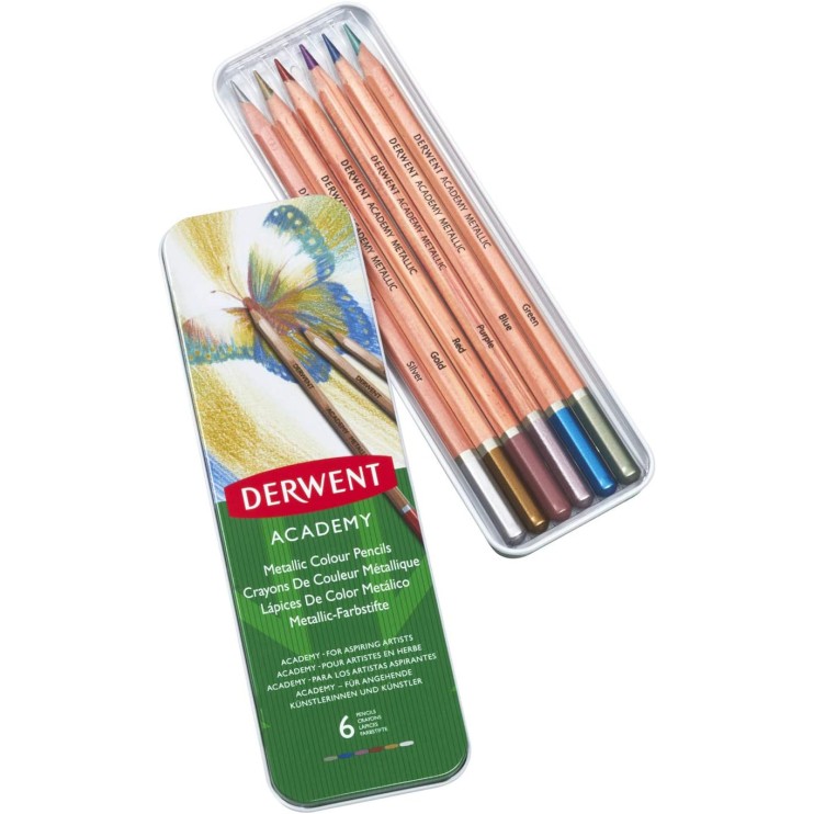 Набор цветных карандашей Derwent "Academy Metallic" 6 штук в металлическом пенале (98200)