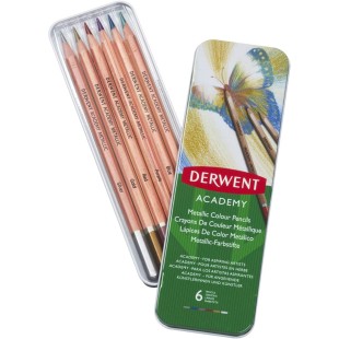 Набор цветных карандашей Derwent "Academy Metallic" 6 штук в металлическом пенале