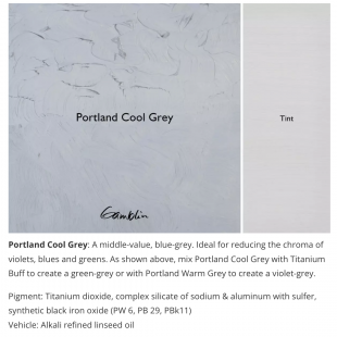 Масляная краска Gamblin "Artist" Portland Cool Gray (портландский серый холодный), туба 150мл