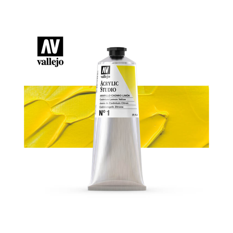 Акриловая краска Vallejo "Studio" #01 Cadmium Lemon Yellow (Кадмий лимонный), 125мл