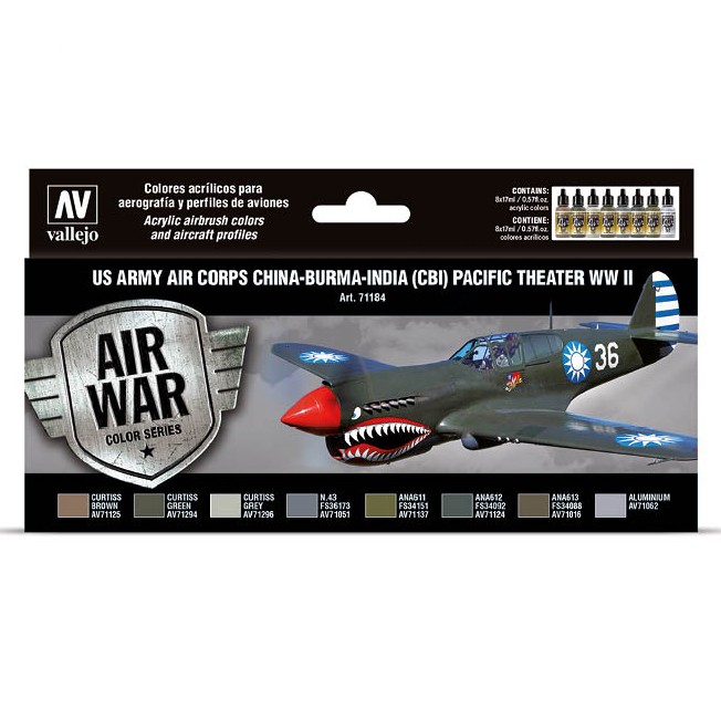 Набор 8 красок Model Air "US Army Air Corps China-Burma-India (CBI) Pacific Theather WWII" 71.184