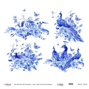 Рисовая карта для декупажа Cadence "Blue shades" 60х60см, K-020 4 цветочных композиций