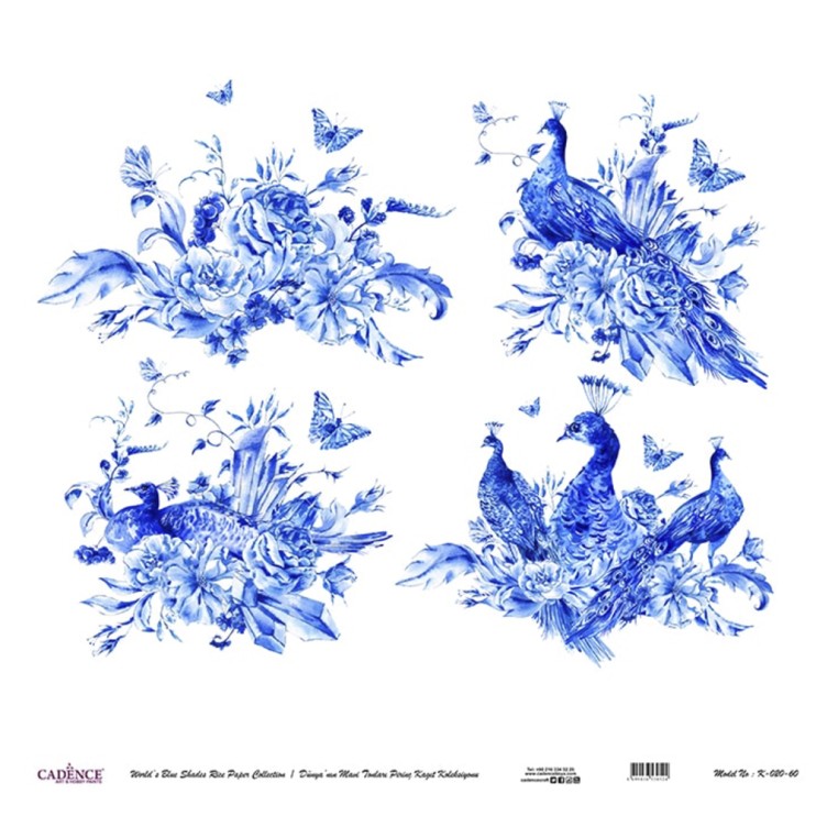 Рисовая карта "Blue shades" 60х60см, K-020 4 цветочных композиций