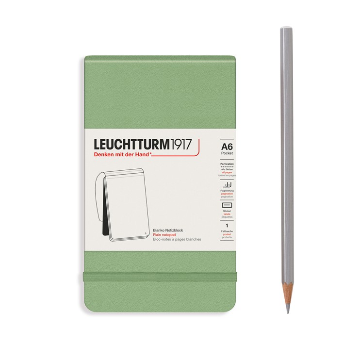 Блокнот без линовки Leuchtturm1917 "Reporter" A6, 92л, 80гр/м², твердая обложка,Зеленый Шалфей