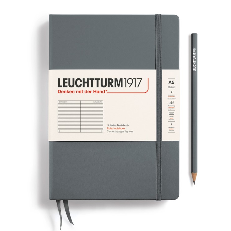Блокнот в линейку Leuchtturm1917 "Medium" A5, 125л, 80гр/м², твердая обложка, Антрацитовый
