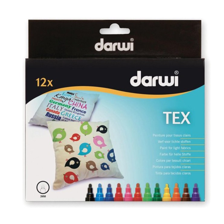Набор маркеров по текстилю DARWI "Tex" 12 цветов по 3мл (0110012K01)