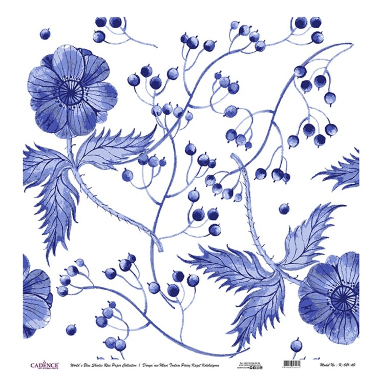 Рисовая карта "Blue shades" 60х60см, K-021 цветок и рябина