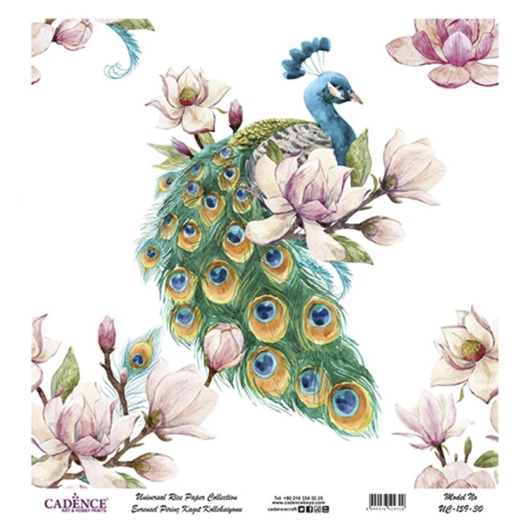 Рисовая карта "White Background" 30х30см, UC159 павлин