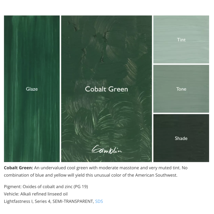 Масляная краска Gamblin "Artist" Cobalt Green, туба 150мл