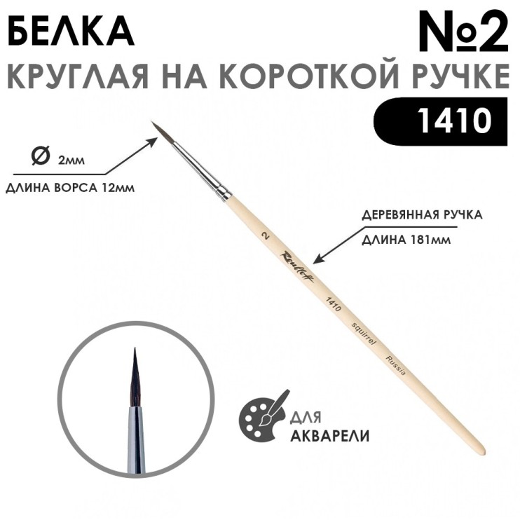 Белка круглая кисть Chernaya Rechka "1410" №2 на короткой ручке