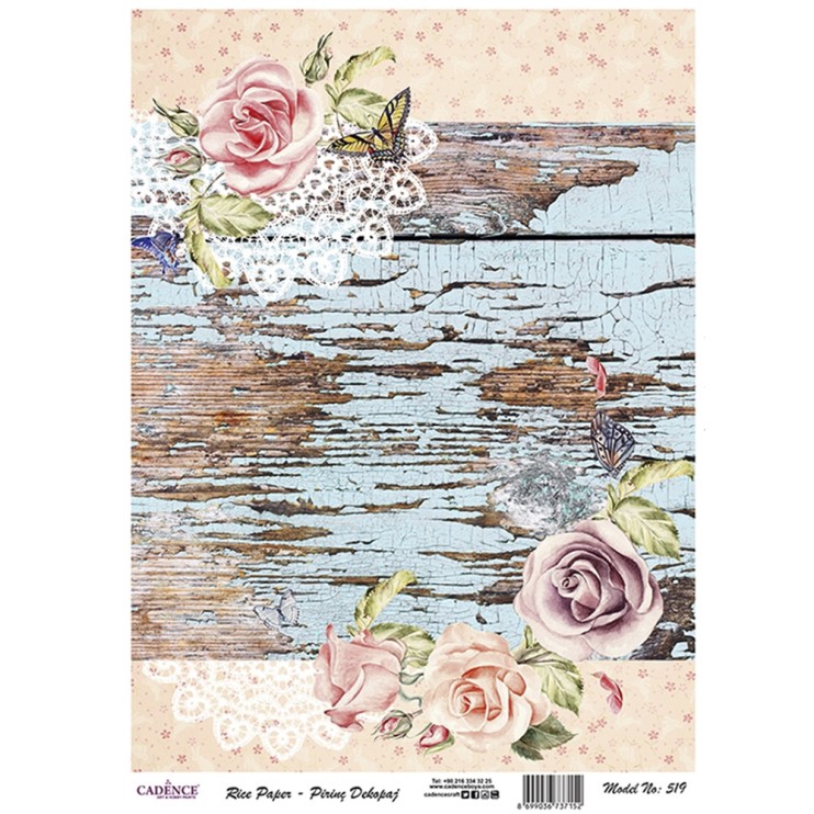 Рисовая карта "Rice paper" 30х42см, RDP519 старая доска, розы шебби