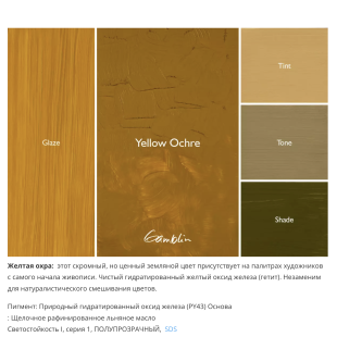 Масляная краска Gamblin "Artist" Yellow Ochre (Охра желтая), туба 37мл