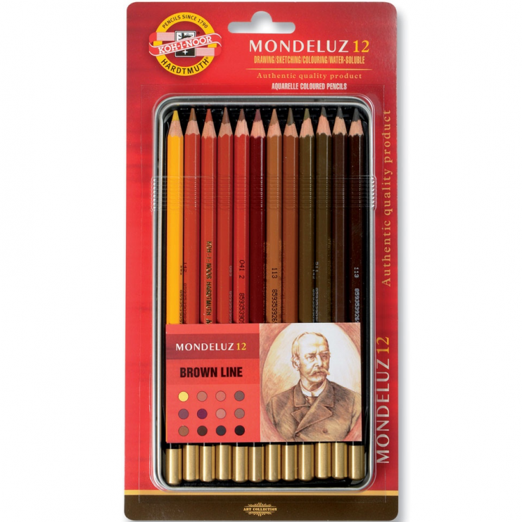 Набор акварельных карандашей Koh-i-noor "MONDELUZ BRAUN" 12 штук в металлическом пенале