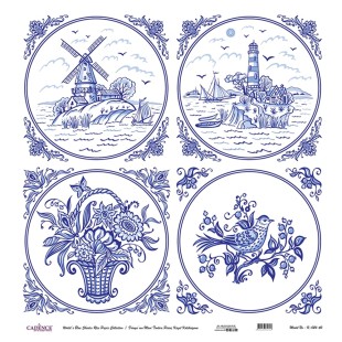 Рисовая карта для декупажа Cadence "Blue shades" 60х60см, K-024 голландская плитка